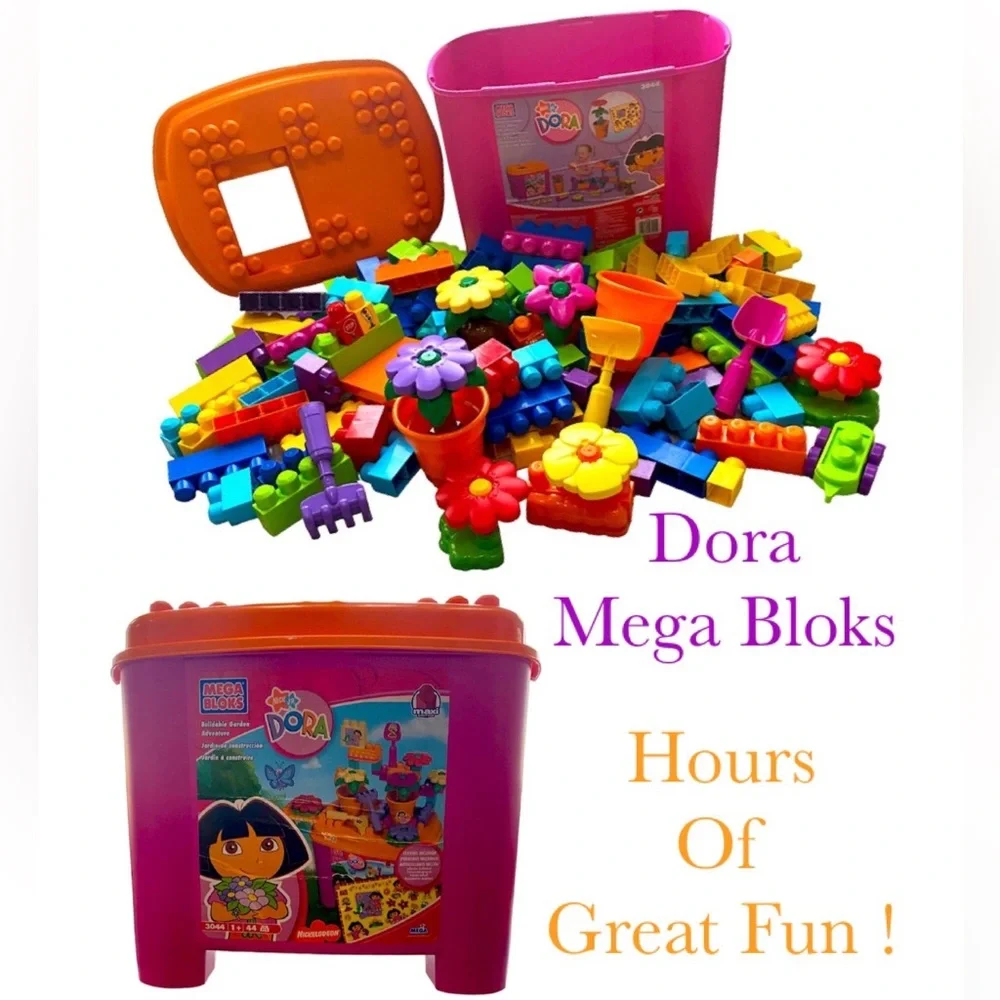 Dora Mega Blocks Tote Buildable Garden Large 140+ Pc Set Legos Y2K Vintage Toys